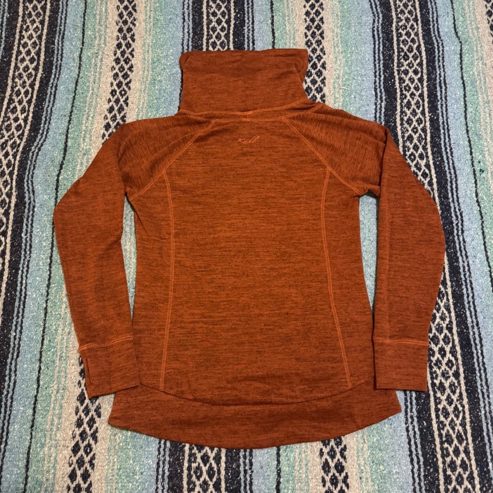 Kuhl Lea Cowl Neck Pullover Burnt Orange Heather Thumbholes Womens Small - Picture 2 of 10